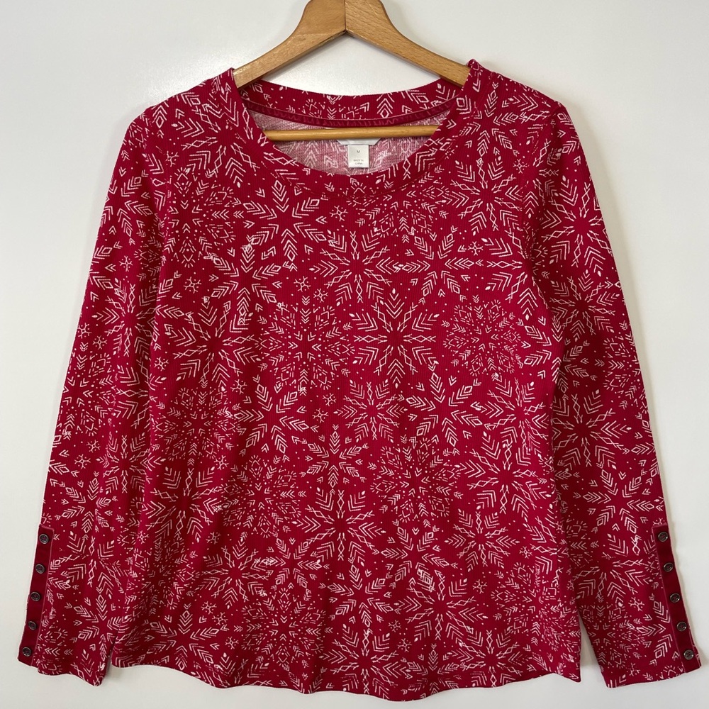 Christopher Banks Red Winter Patterned Holiday Thermal Long Sleeve Top Womens M